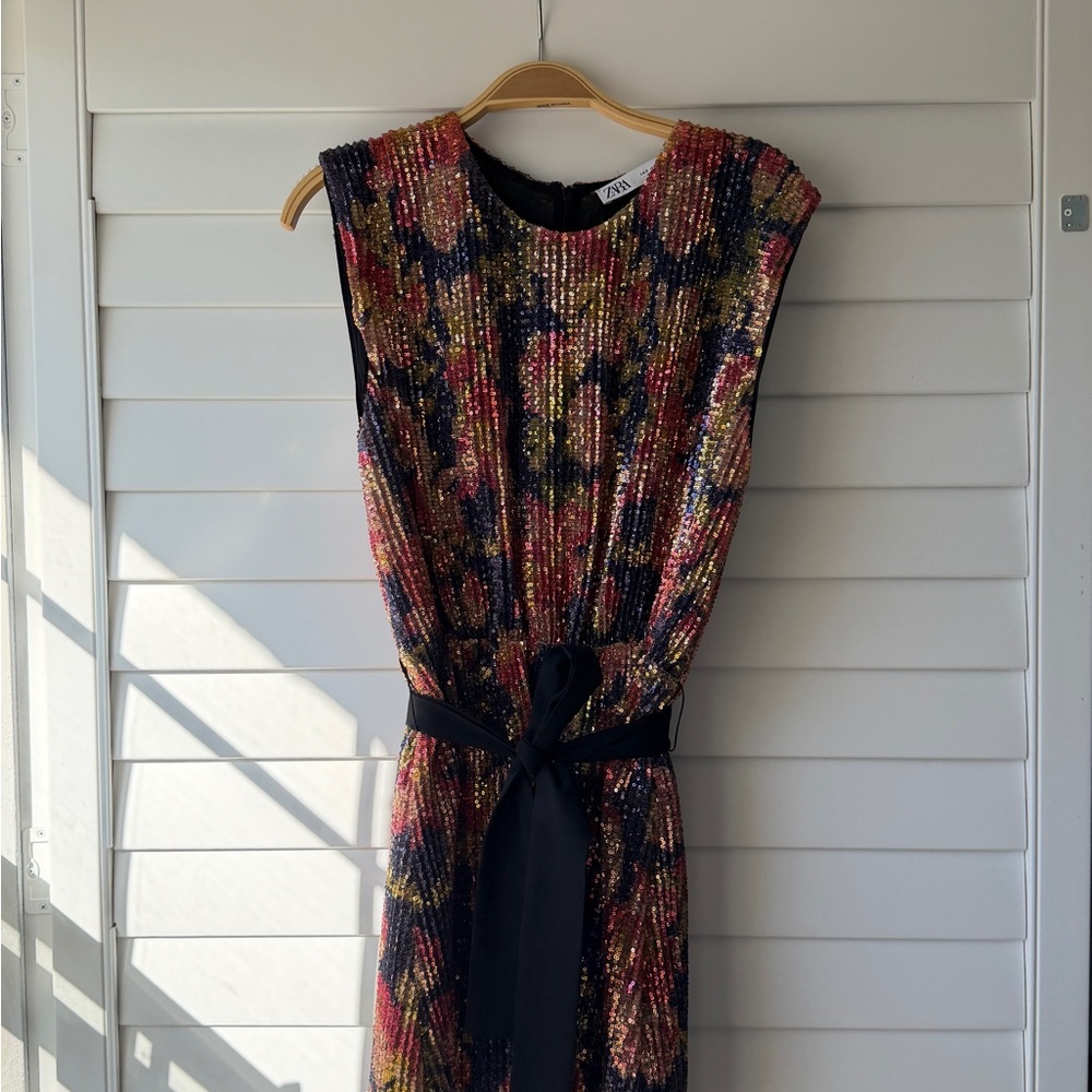 Zara Holiday Multicolor Sequin Mini Dress
